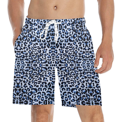 Leopard Blue Skin Print Men's Swim Trunks Beach Shorts