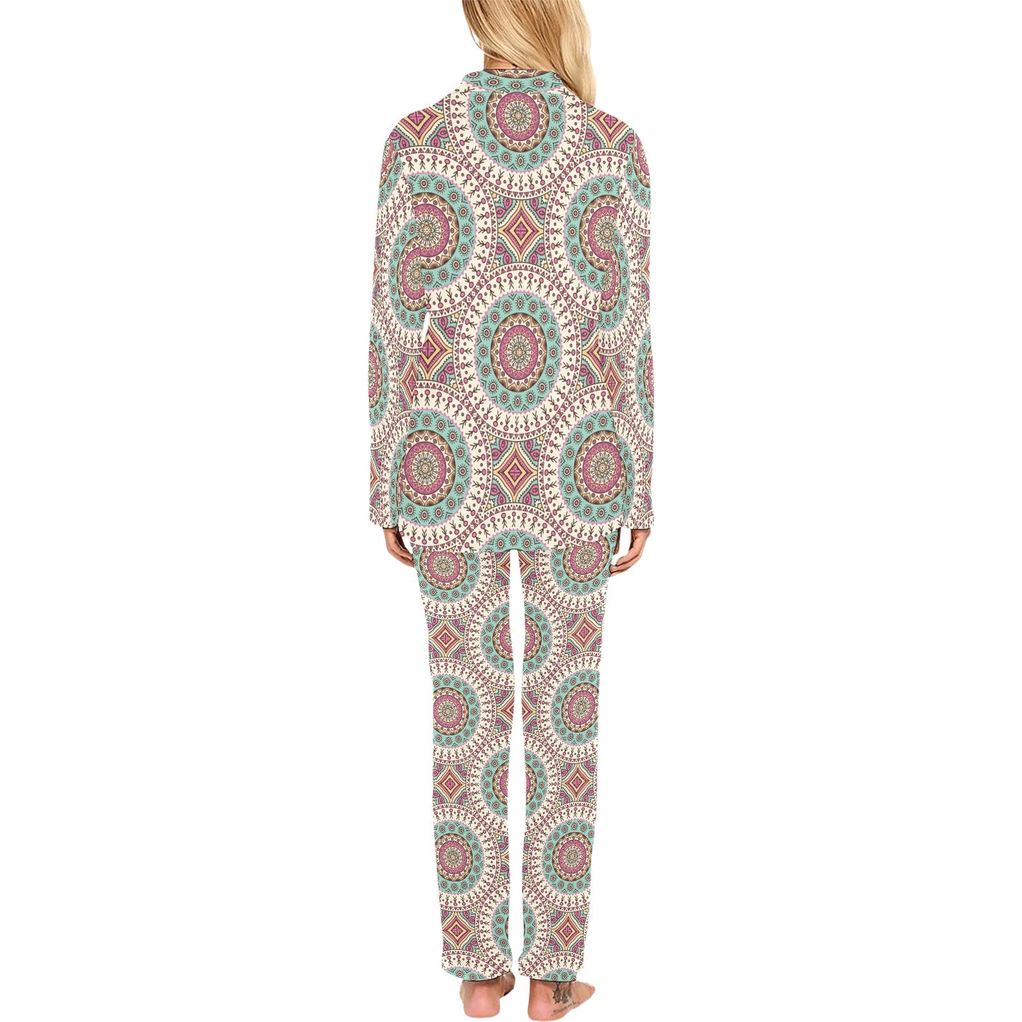 Bohemian Round Style Print Women's Long Pajama Set