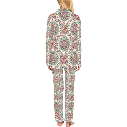 Bohemian Round Style Print Women's Long Pajama Set