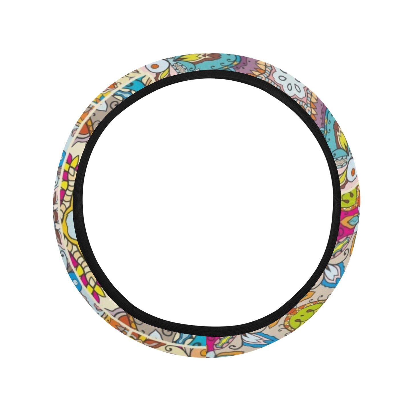 Patchwork Print Design LKS402 Steering Wheel Cover with Elastic Edge