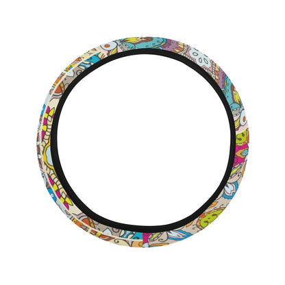 Patchwork Print Design LKS402 Steering Wheel Cover with Elastic Edge