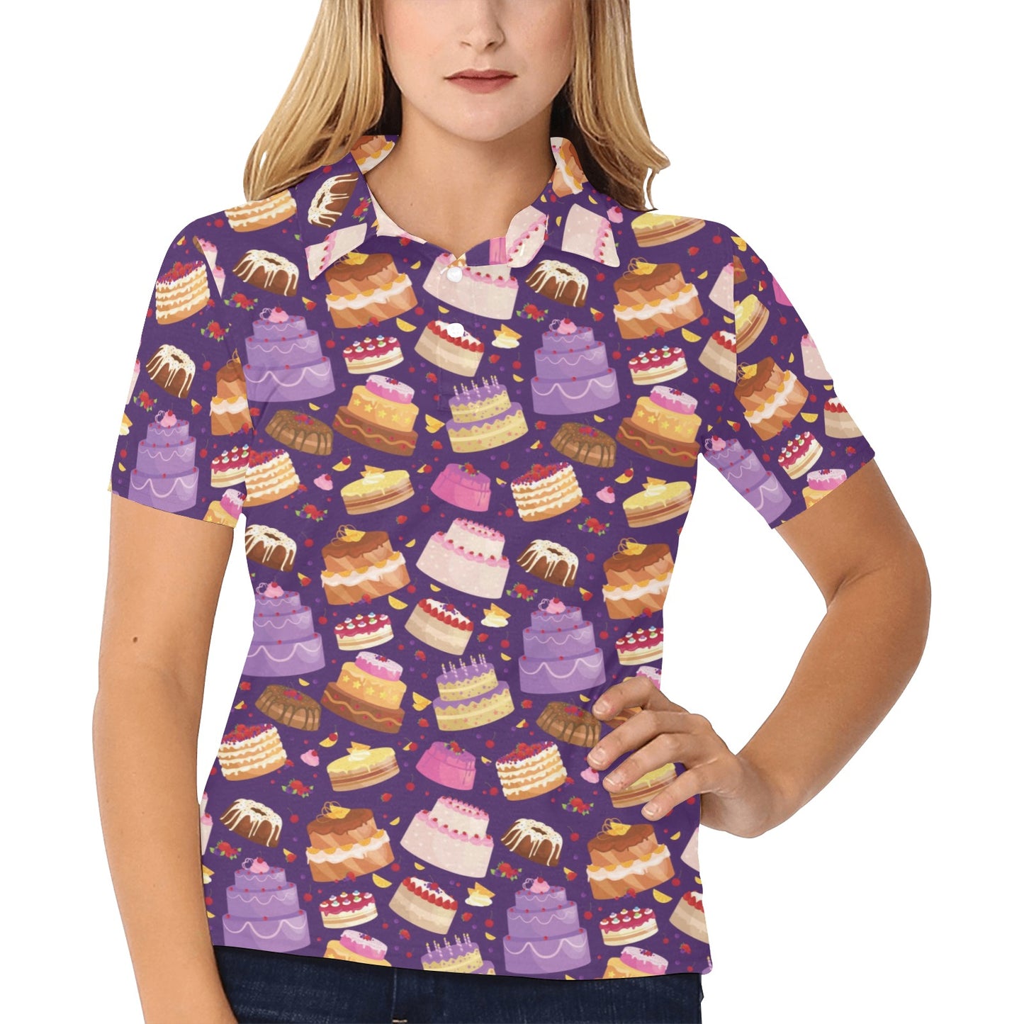 Cake Pattern Print Design 05 Women's Polo Shirt