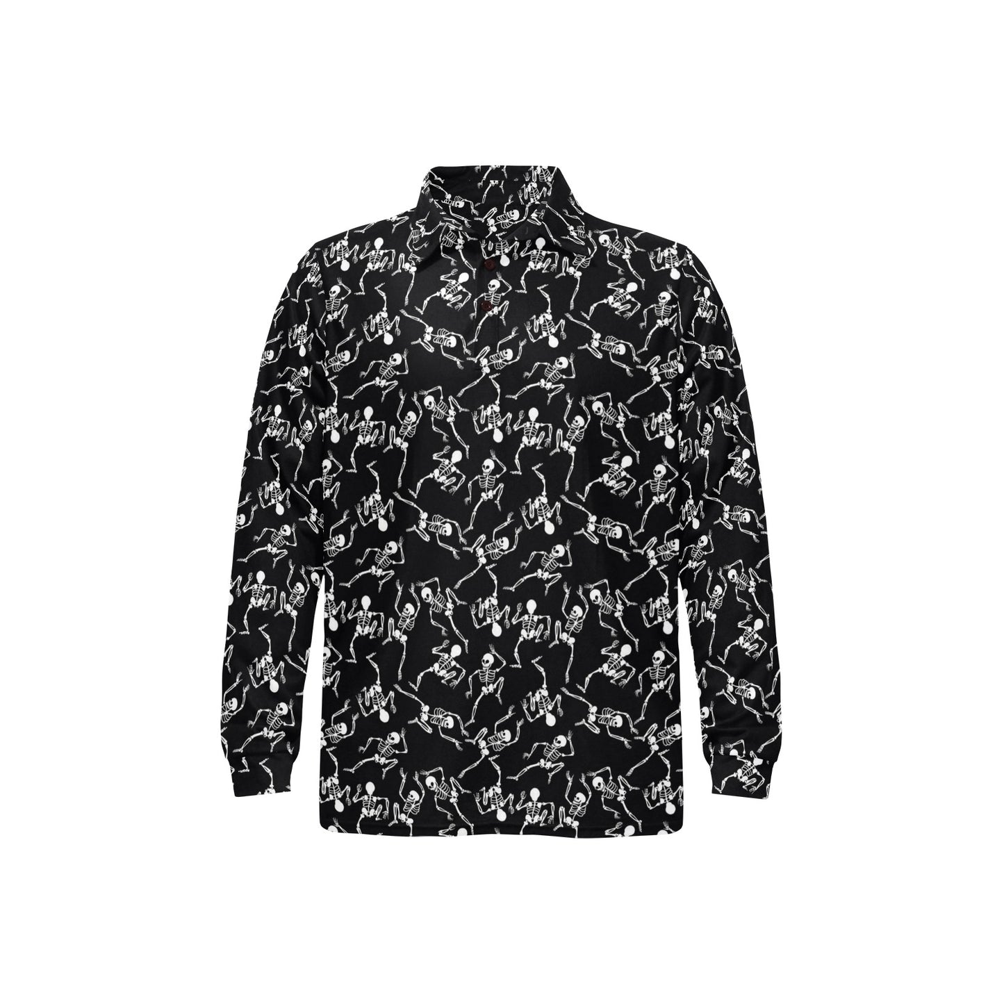 Skeleton Style Print Long Sleeve Polo Shirt For Men's