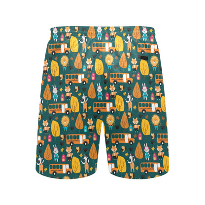 School Bus Print Design LKS309 Men's Swim Trunks Beach Shorts