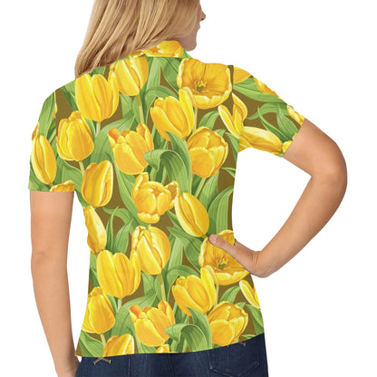 Tulip Yellow Pattern Print Design TP010 Women's Polo Shirt