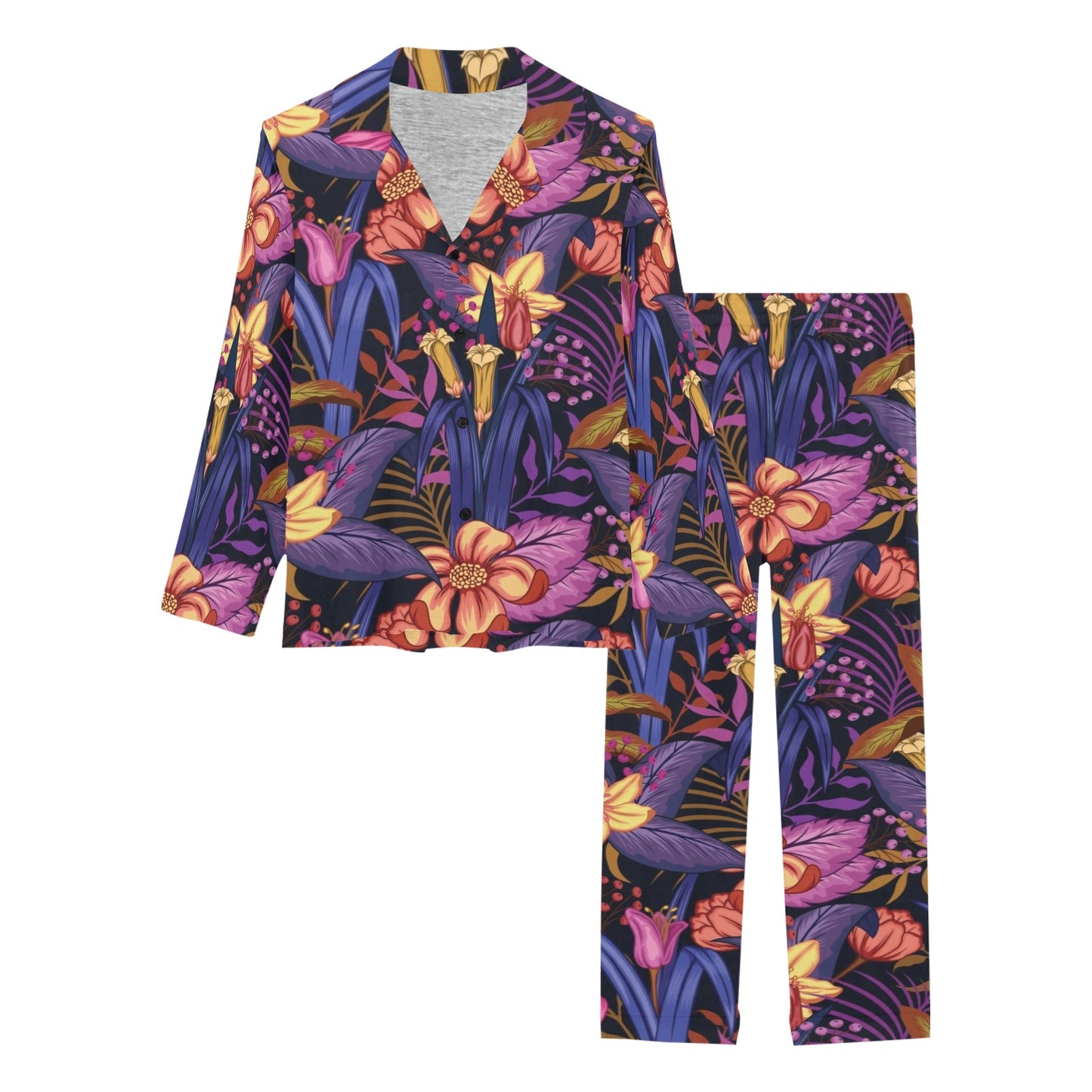 Lily Pattern Print Design LY016 Women's Long Pajama Set