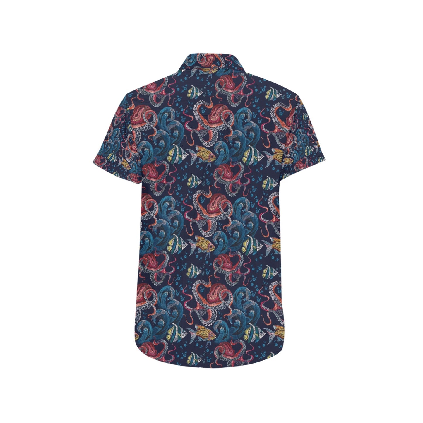 Underwater Giant Squid Print Design LKS302 Men Short Sleeve Button Up Shirt