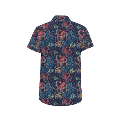 Underwater Giant Squid Print Design LKS302 Men Short Sleeve Button Up Shirt