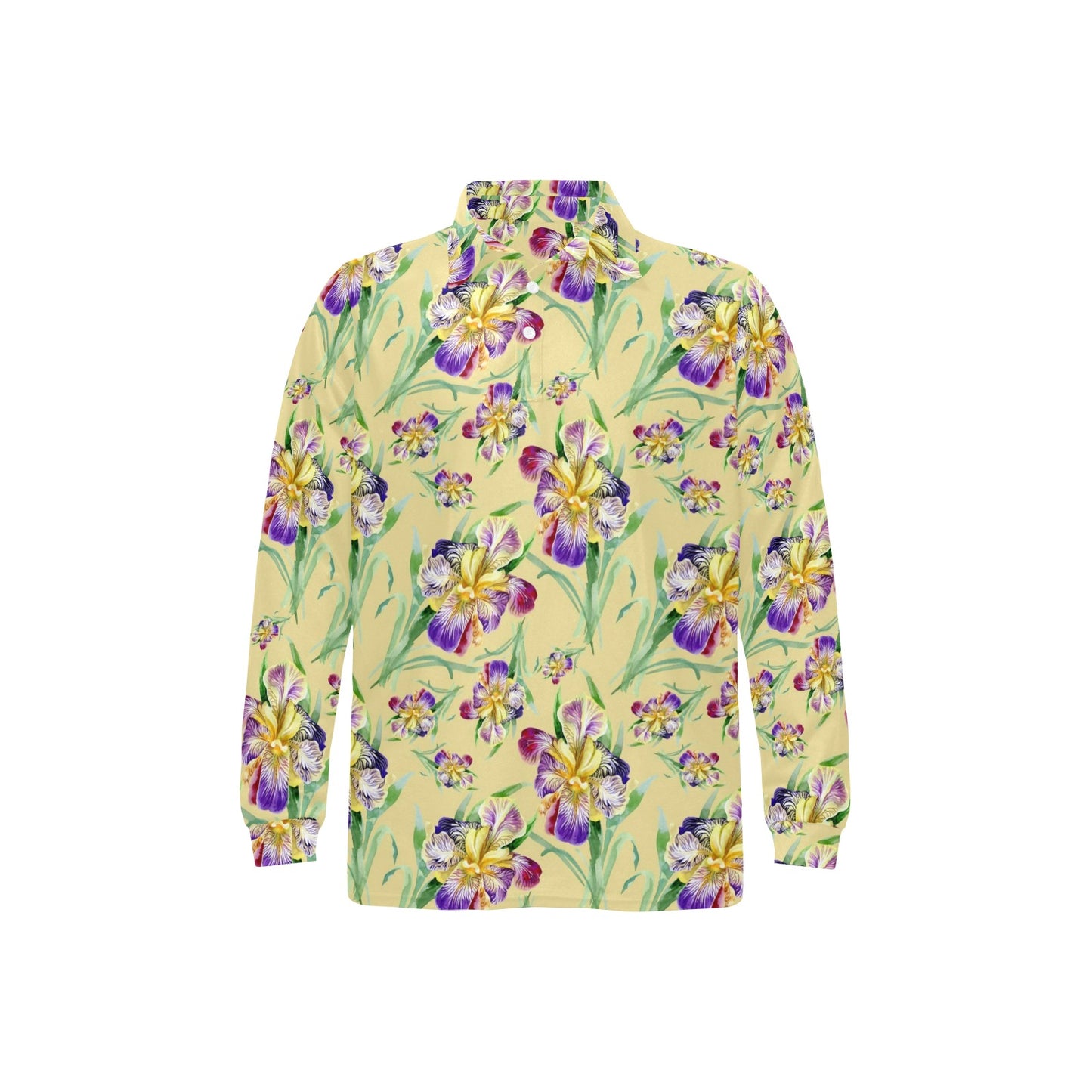 Iris Pattern Print Design IR06 Long Sleeve Polo Shirt For Men's