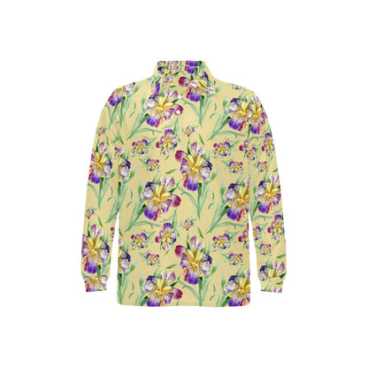 Iris Pattern Print Design IR06 Long Sleeve Polo Shirt For Men's