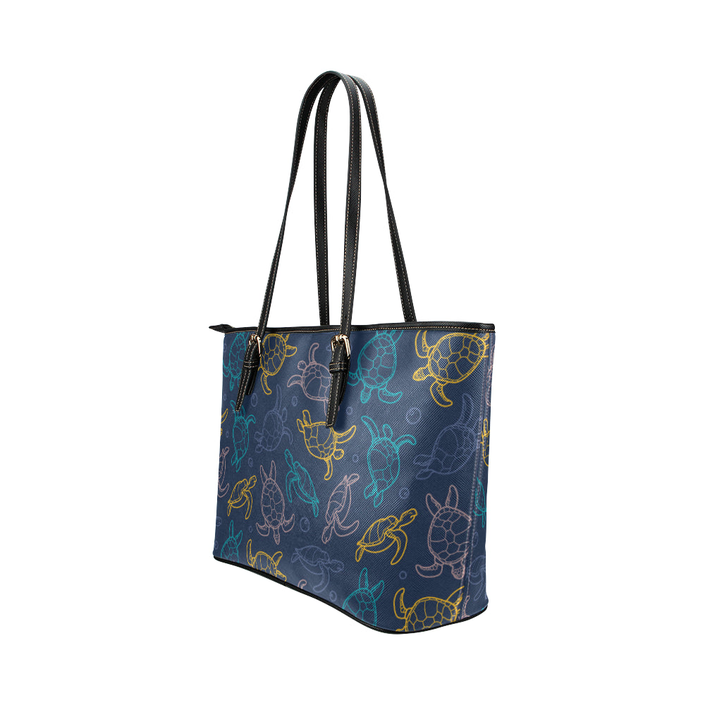 Sea Turtle Baby Print Leather Tote Bag