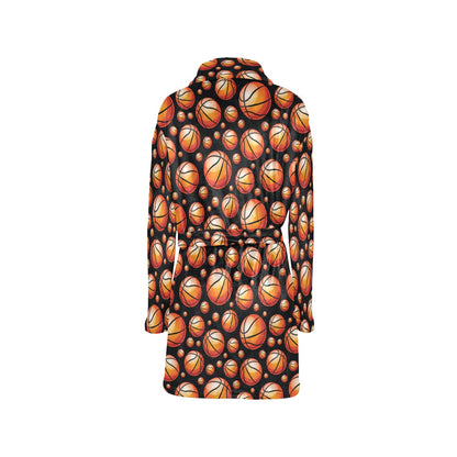 Basketball Black Background Pattern Women's Fleece Robe