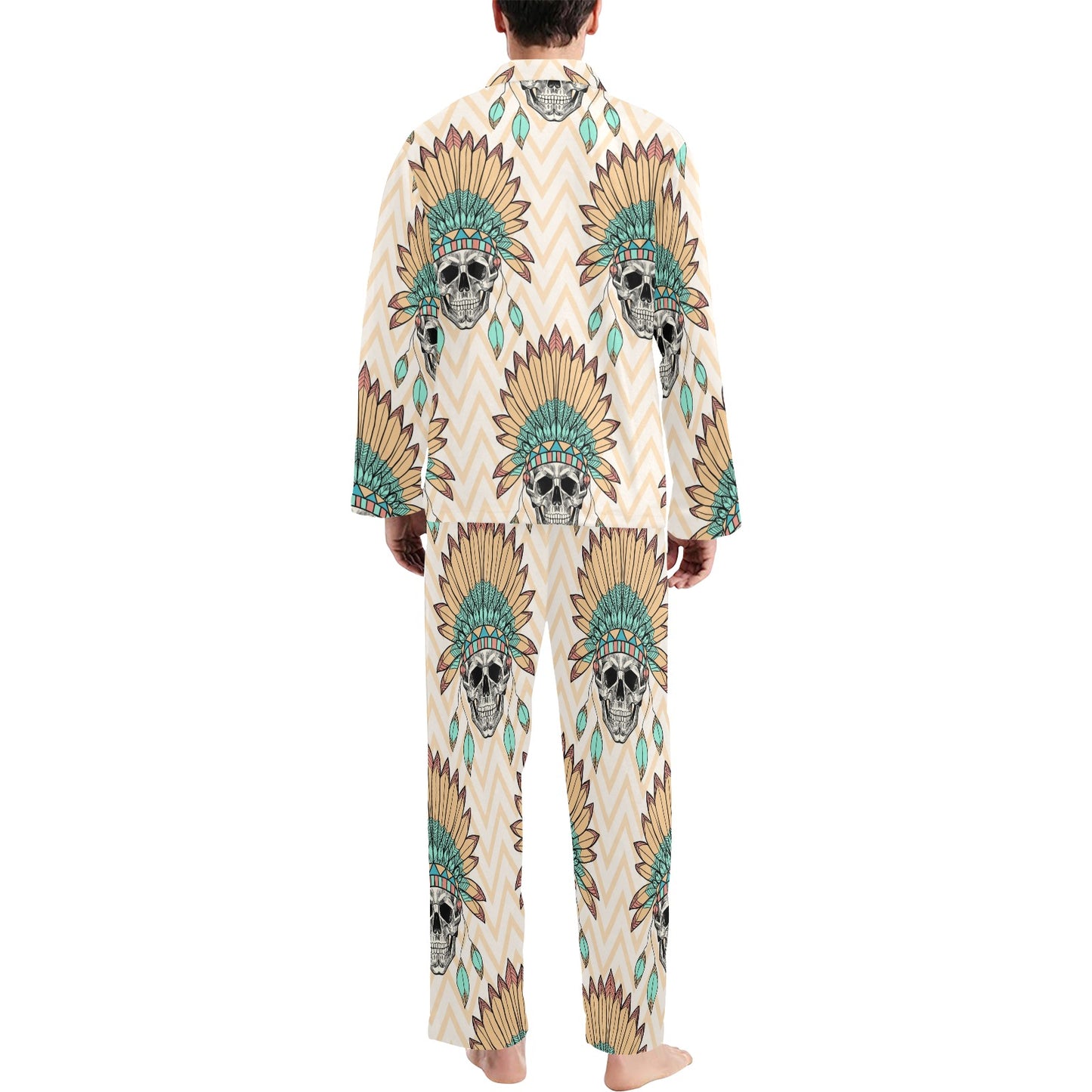 Indian Skull Pattern Men's Long Pajama Set