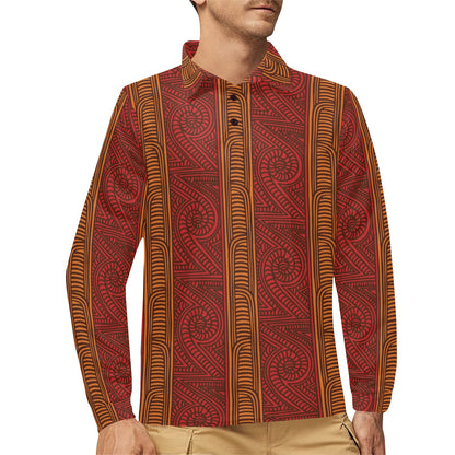 Maori Pattern Print Design 05 Long Sleeve Polo Shirt For Men's