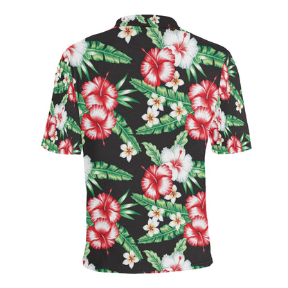 Hawaiian flower tropical leaves Men Polo Shirt