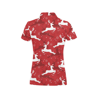 Reindeer Red Pattern Print Design 01 Women's Polo Shirt