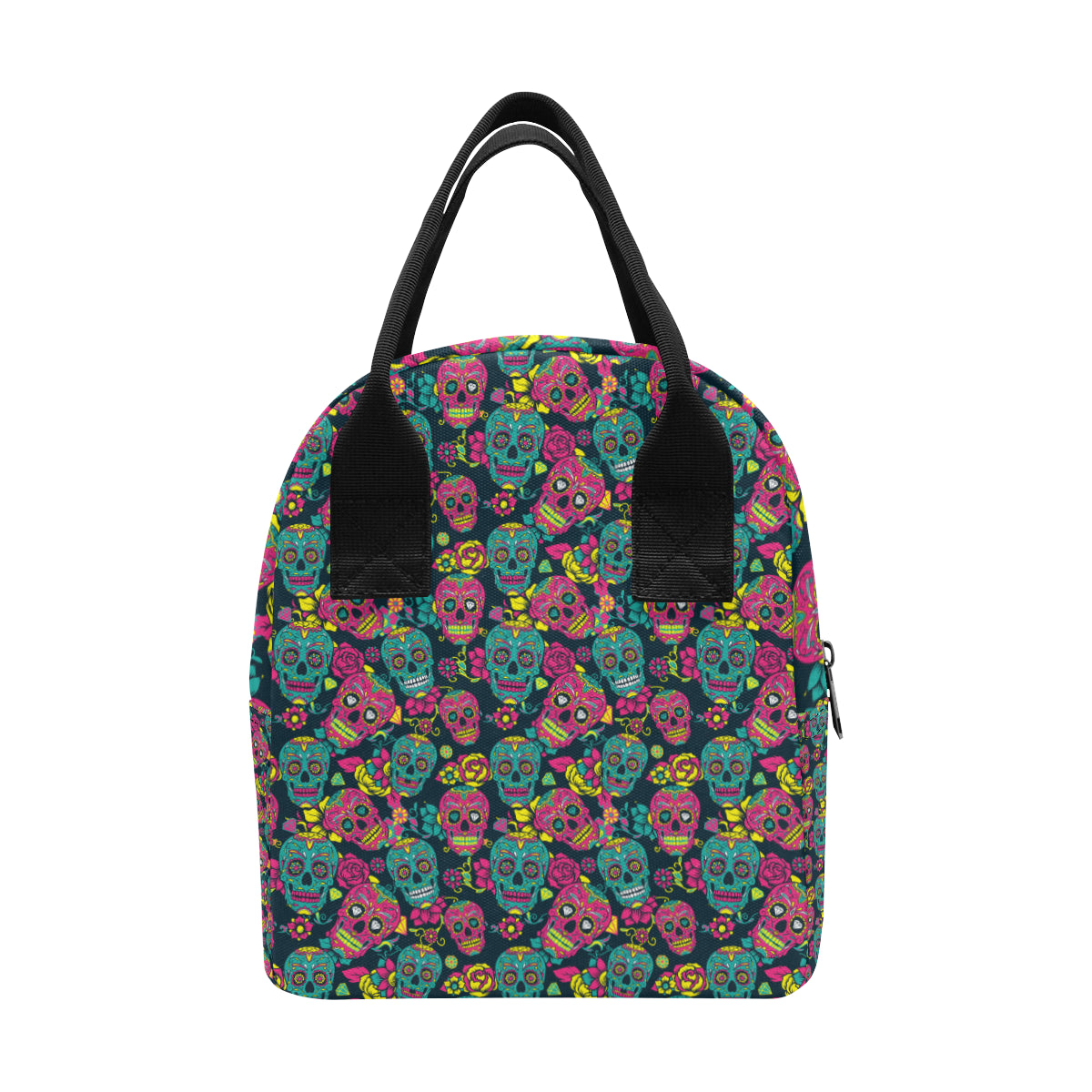 Sugar Skull Floral Design Themed Print Insulated Lunch Bag
