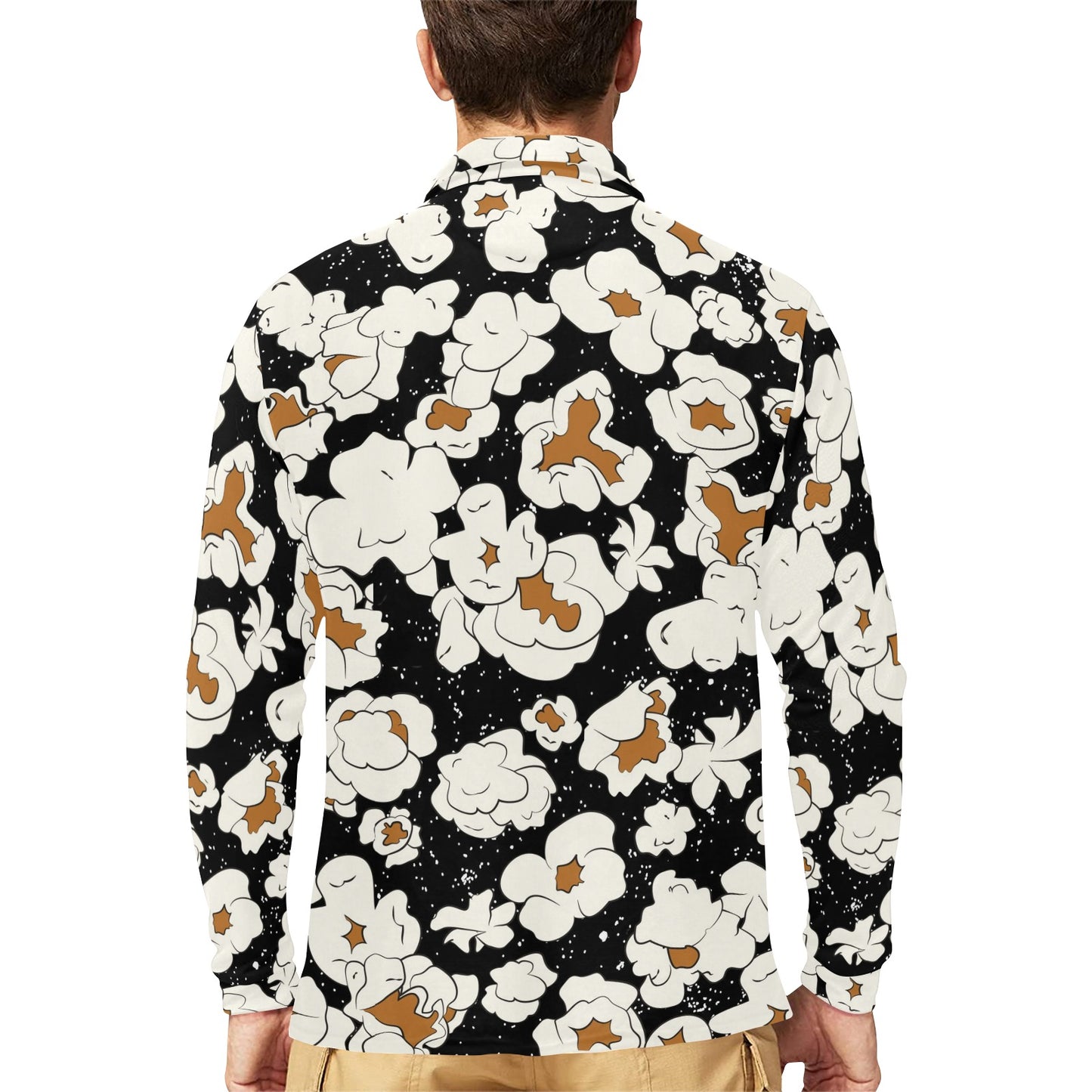 Popcorn Pattern Print Design A02 Long Sleeve Polo Shirt For Men's