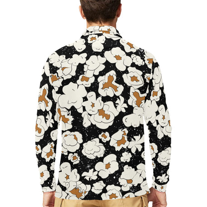 Popcorn Pattern Print Design A02 Long Sleeve Polo Shirt For Men's