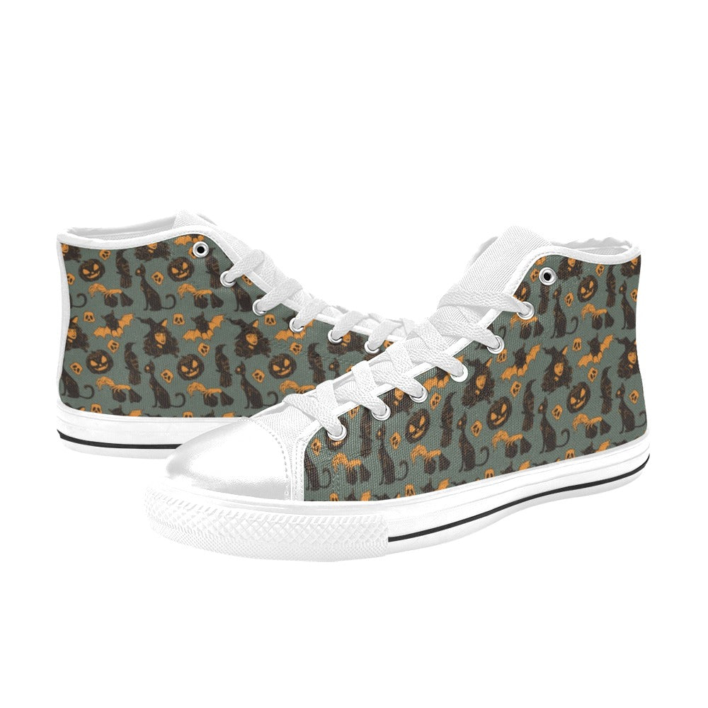Witch Bat Halloween Print Design LKS305 Men's High Top Canvas Shoes