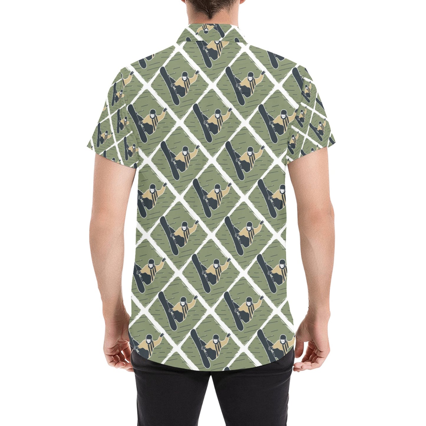 Snowboard Man Print Design LKS302 Men Short Sleeve Button Up Shirt