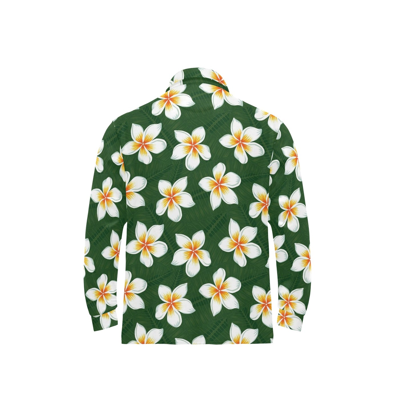 White Plumeria Pattern Print Design PM020 Long Sleeve Polo Shirt For Men's