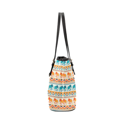Elephant Aztec Ethnic Print Pattern Leather Tote Bag