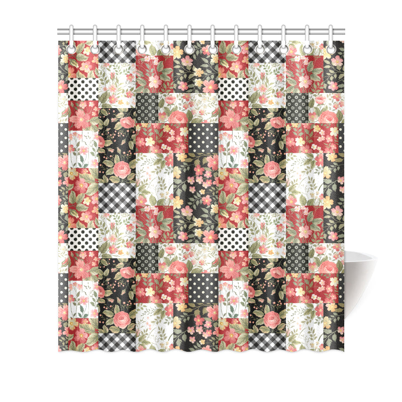 Patchwork Flower Pattern Print Design 03 Shower Curtain