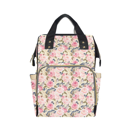 Floral Pink Butterfly Print Diaper Bag Backpack