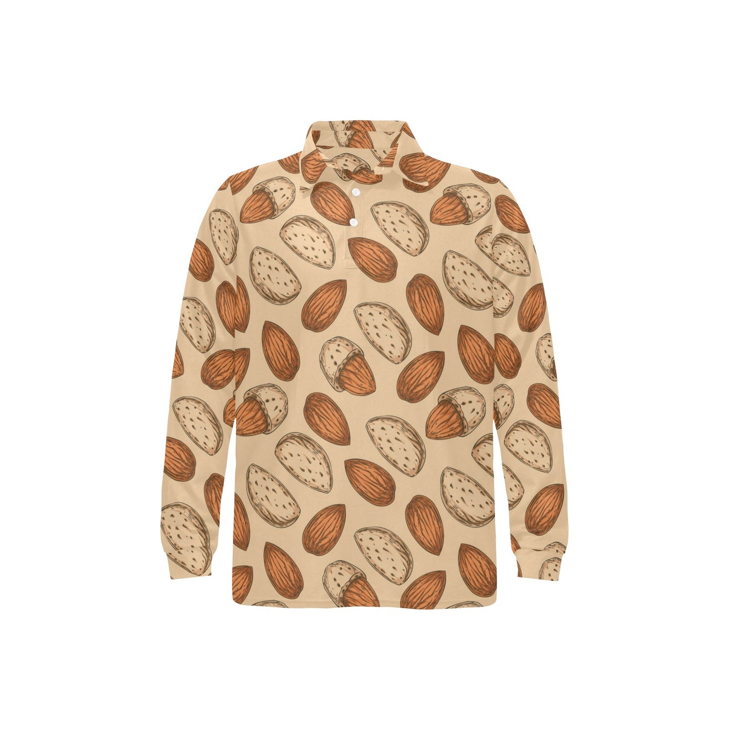 Almond Pattern Print Design 04 Long Sleeve Polo Shirt For Men's
