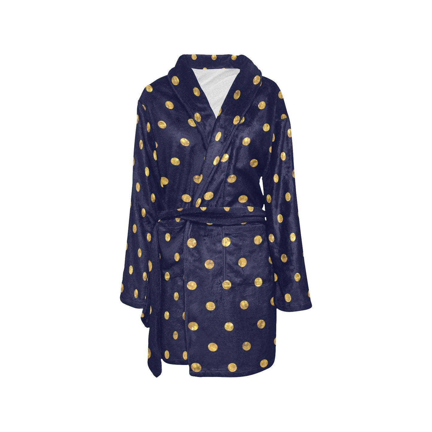 Polka Dot Gold Blue Pattern Print Design 02 Women's Fleece Robe