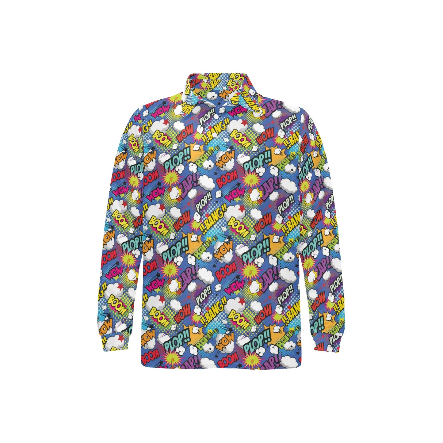 Comic Book Pattern Print Design 02 Long Sleeve Polo Shirt For Men's