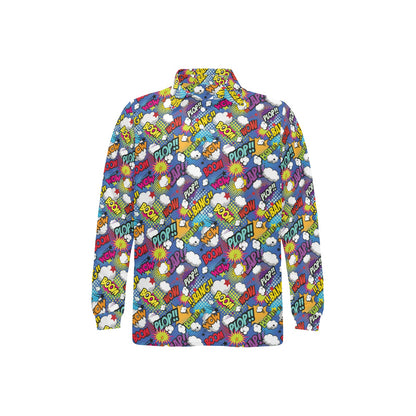 Comic Book Pattern Print Design 02 Long Sleeve Polo Shirt For Men's