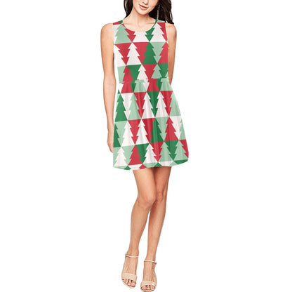 Christmas Tree Pattern Print Design 01 Sleeveless Dress
