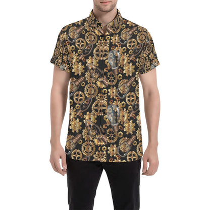 Steampunk Lightbulb Print Design LKS304 Men Short Sleeve Button Up Shirt