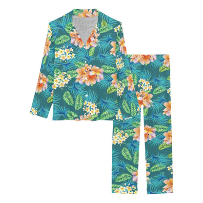 Plumeria Tropical Flower Design Print Women's Long Pajama Set