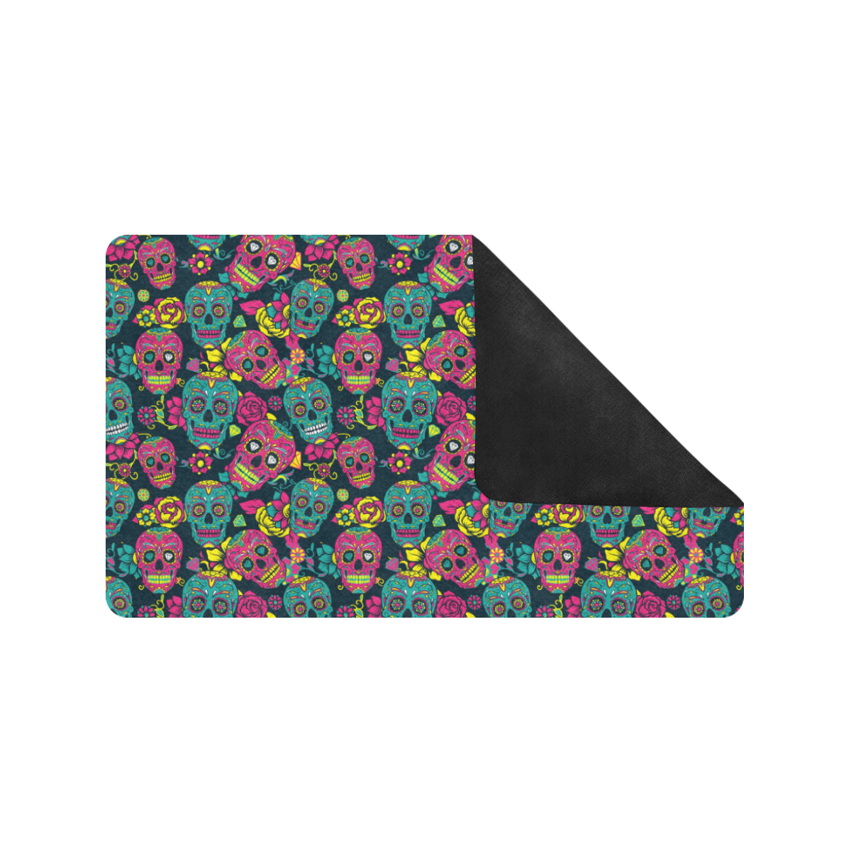Sugar Skull Floral Design Themed Print Rubber Doormat