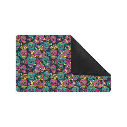 Sugar Skull Floral Design Themed Print Rubber Doormat