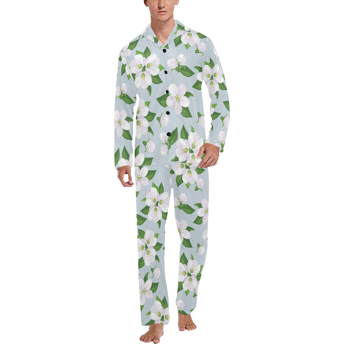 Apple blossom Pattern Print Design AB04 Men's Long Pajama Set