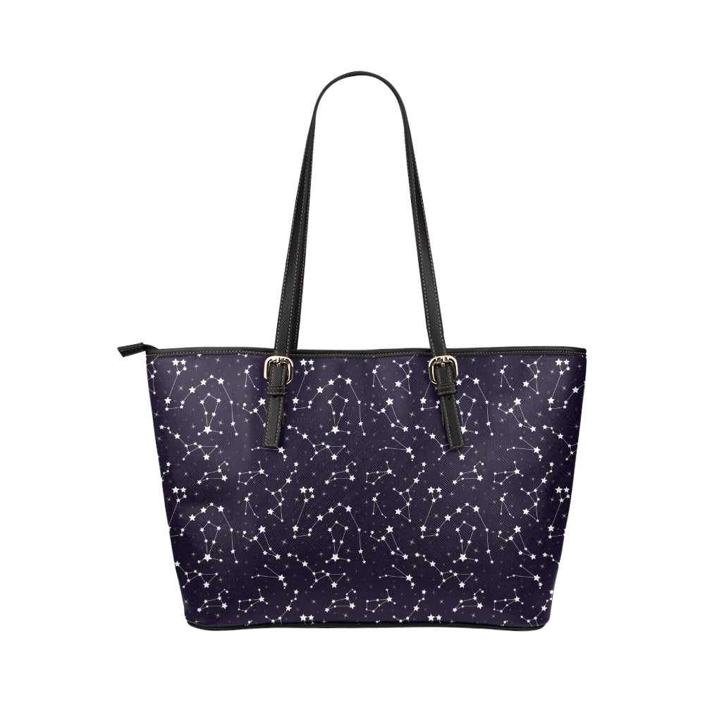 Zodiac Star Pattern Design Print Leather Tote Bag