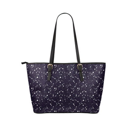 Zodiac Star Pattern Design Print Leather Tote Bag