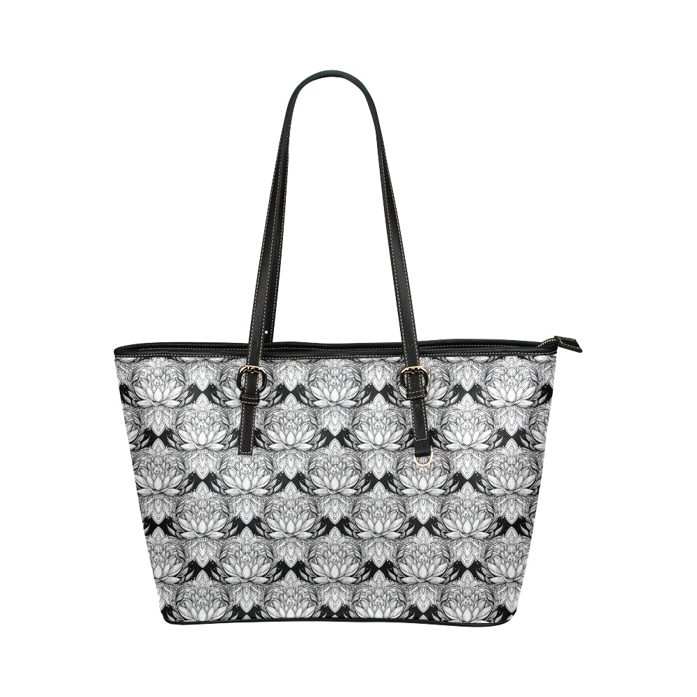 Lotus Mandala Print Pattern Leather Tote Bag