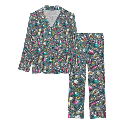 Science Print Design LKS304 Women's Long Pajama Set