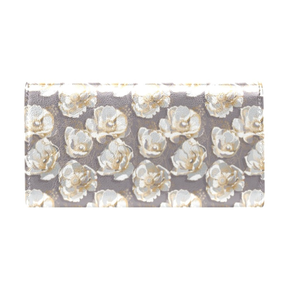 Elegant Grey Flower Print Women's Trifold Wallet