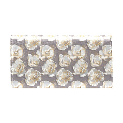 Elegant Grey Flower Print Women's Trifold Wallet