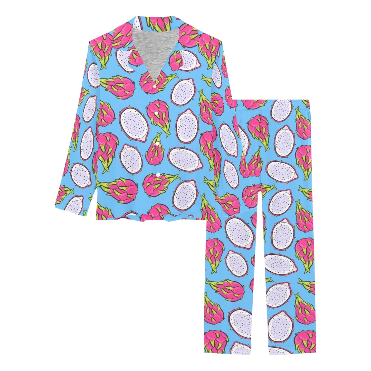 Dragonfruit Pattern Print Design DF04 Women's Long Pajama Set