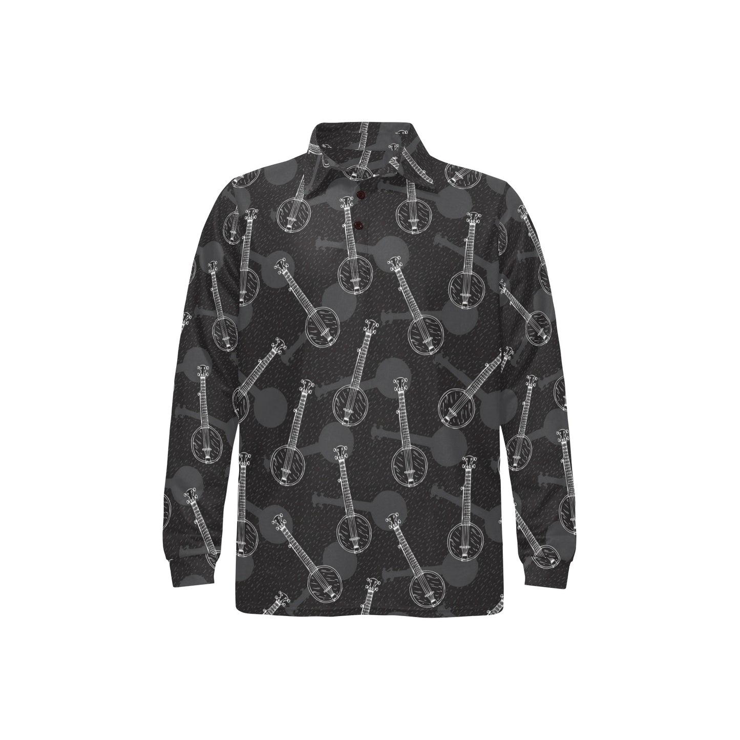 Banjo Pattern Print Design 03 Long Sleeve Polo Shirt For Men's