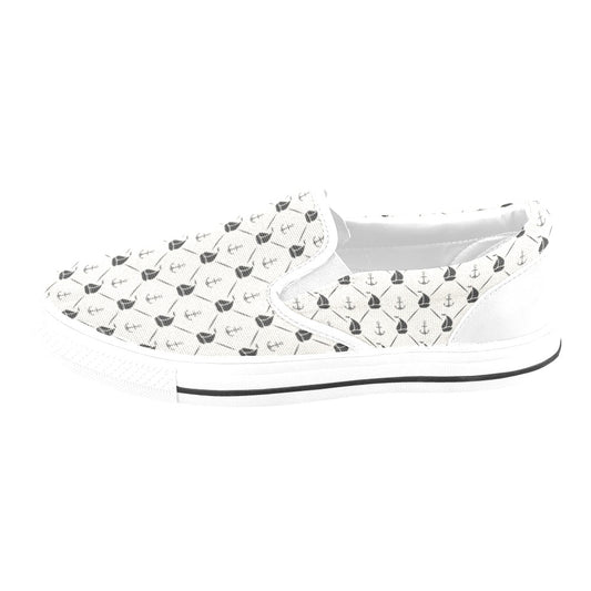 Sailboat Print Design LKS302 White Slip Ons Canvas Women's Shoes