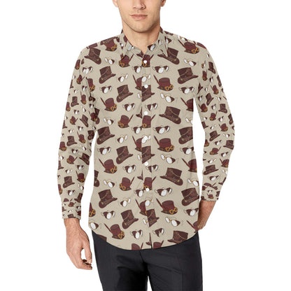 Steampunk Hat Print Design LKS301 Men's Long Sleeve Dress Shirt