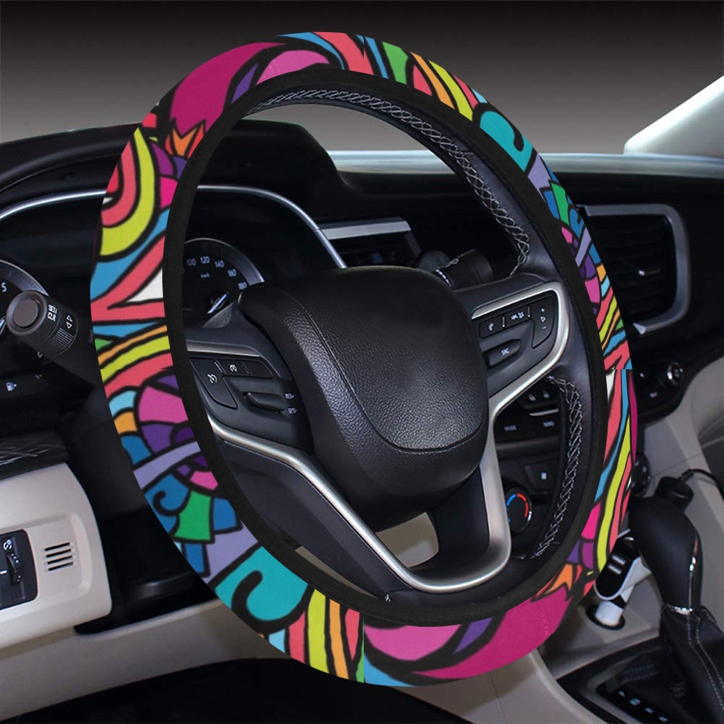 Trippy Print Design LKS302 Steering Wheel Cover with Elastic Edge